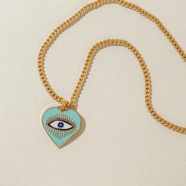 Evil Eye Heart Pendant on Matte Gold Chain