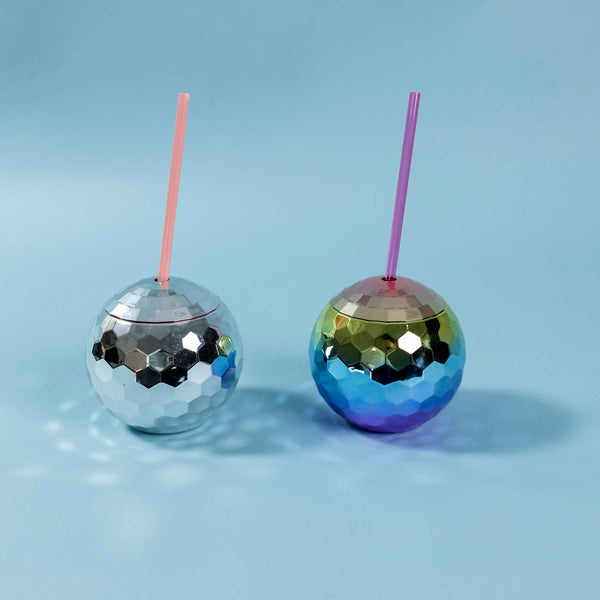 disco ball tumbler cup straw travel cocktail party 