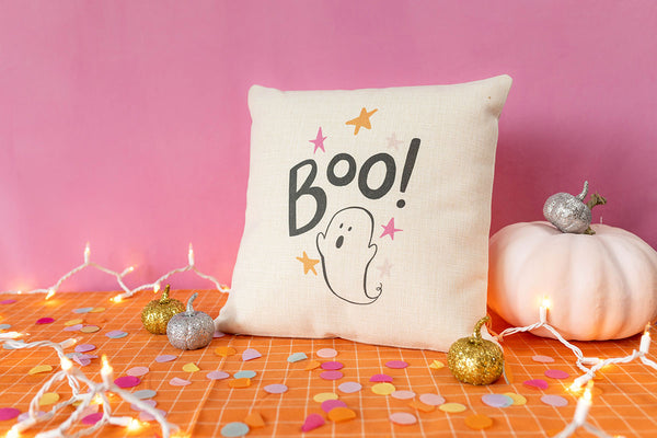 Whimsical Pink & Orange Canvas Halloween Pillows