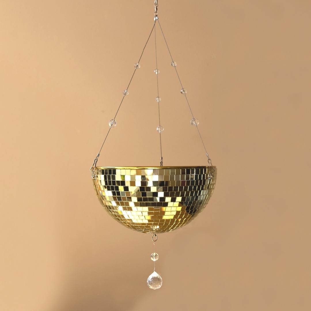 Gold Mirrored Disco Ball 7 3/4 Hanging Decoration