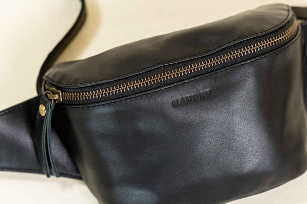 Unisex Black Leather Belt Bag