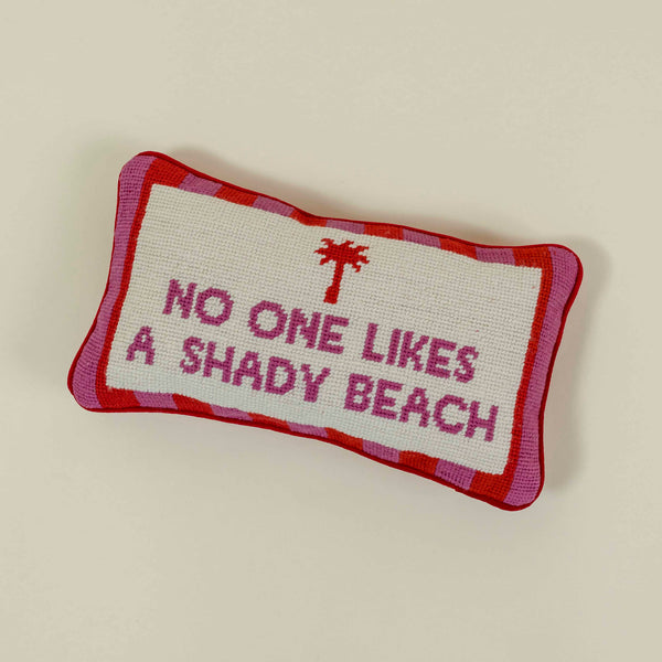 cabana stripe tropical palm tree needlepoint pillow with pink and red.  no one likes a shady beach.  