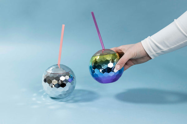 disco ball tumbler cup straw travel cocktail party 