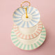 striped blue pink mint pastel gold treat tray dessert serving entertain ware china three tier tray