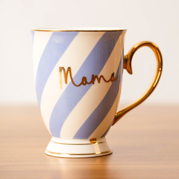 mama stripe blue gold mug gift Mother's Day teacup tea