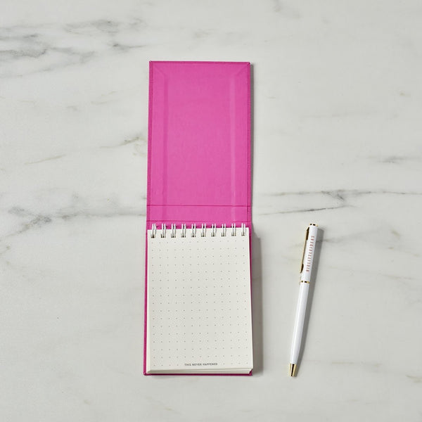 pink fabric covered embossed off the record flip top notepad notebook girl feminine work accessory