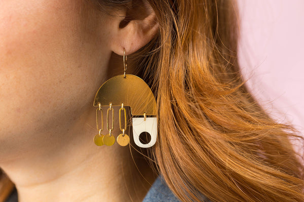 gold bone boho geometric dangle chandelier earrings