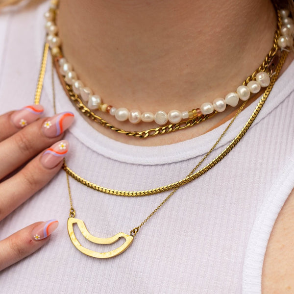 gold arch pendant necklace half circle moon
