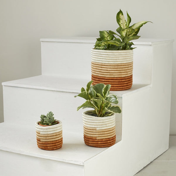clay ombre gradient woven handmade planter set of three vase pot 