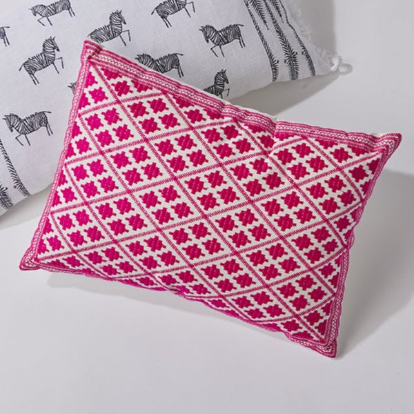 Pink Quatrefoil Embroidery Pillow