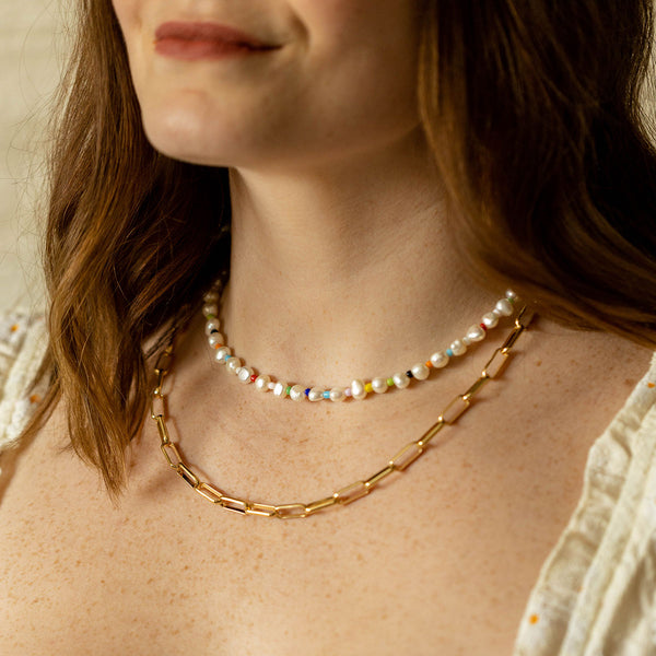 Rainbow Irregular Pearl Beaded Necklace
