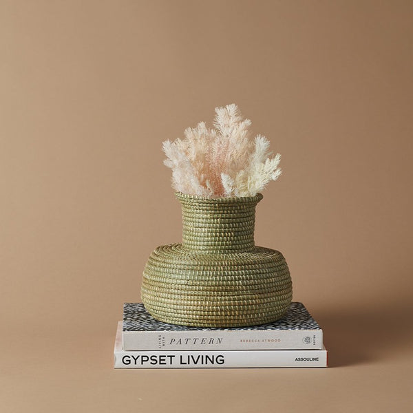 seagrass fluted vase planter handmade woven boho 