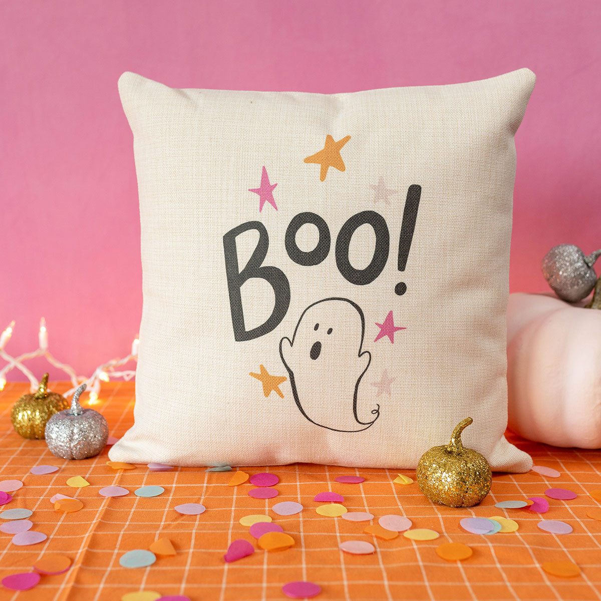Whimsical Pink & Orange Canvas Halloween Pillows – Elysia Home